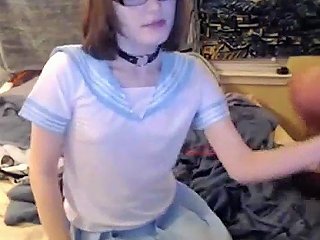 Cute Femboy In Schoolgirl Skirt Make Her Boyfriend Cum